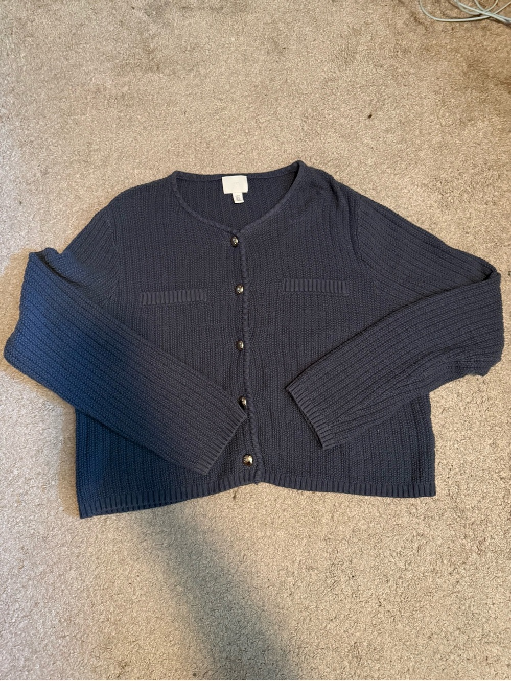 H&M Navy Cropped Knit Button-Front Cardigan
